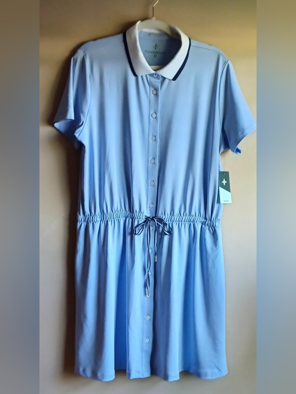 Tuckernuck Light Blue Polo Shirt Dress with Contrast Collar - Picture 4 of 7